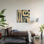 Mid Century Modern Kwaito Abstract Pattern Beige and Navy Blue Wood Wall Art Gallery Image 2