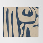 Mid Century Modern Kwaito Abstract Pattern Beige and Navy Blue Throw Blanket Gallery Image 2