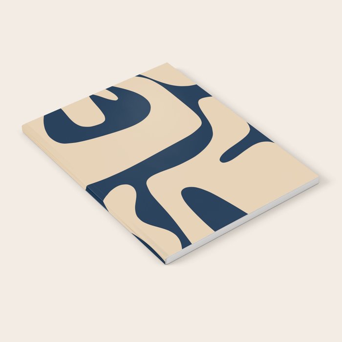 Mid Century Modern Kwaito Abstract Pattern Beige and Navy Blue Notebook Gallery Image 2