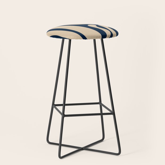 Mid Century Modern Kwaito Abstract Pattern Beige and Navy Blue Stool Gallery Image 1