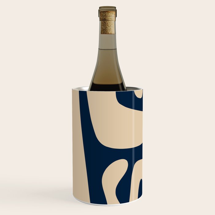 Mid Century Modern Kwaito Abstract Pattern Beige and Navy Blue Wine Chiller Gallery Image 1