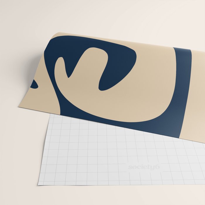 Mid Century Modern Kwaito Abstract Pattern Beige and Navy Blue Wrapping Paper Gallery Image 2