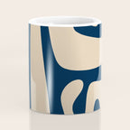 Mid Century Modern Kwaito Abstract Pattern Beige and Navy Blue Coffee Mug Gallery Image 4