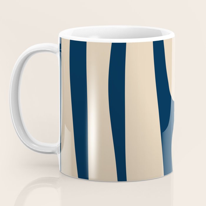 Mid Century Modern Kwaito Abstract Pattern Beige and Navy Blue Coffee Mug Gallery Image 3