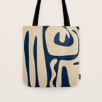 Mid Century Modern Kwaito Abstract Pattern Beige and Navy Blue Tote Bag Gallery Image 1