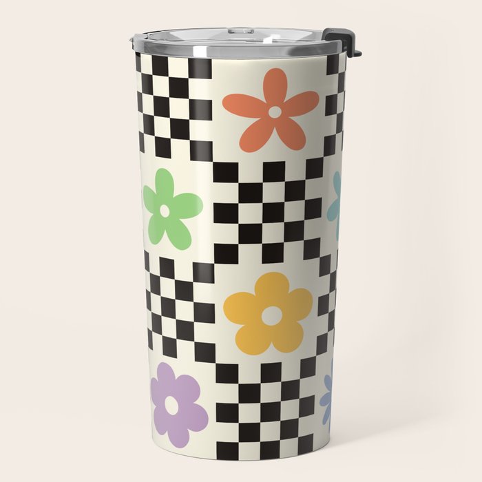 Retro Colorful Flower Double Checker Travel Mug Gallery Image 2
