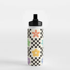 Retro Colorful Flower Double Checker Water Bottle Gallery Image 2