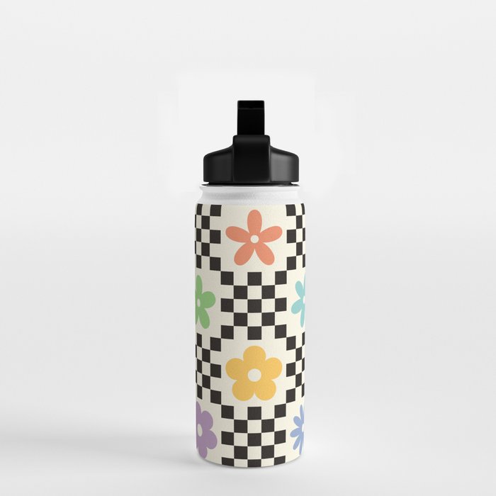 Retro Colorful Flower Double Checker Water Bottle Gallery Image 2