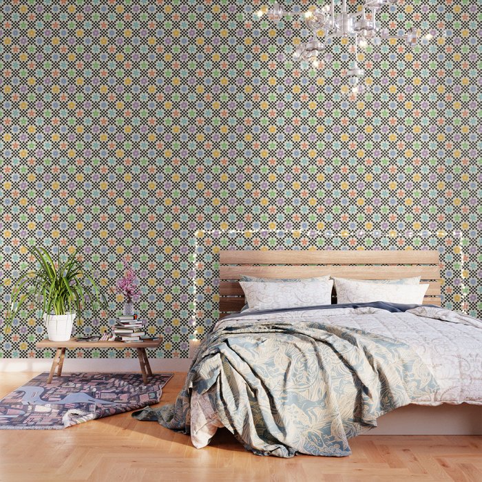 Retro Colorful Flower Double Checker Wallpaper Gallery Image 3