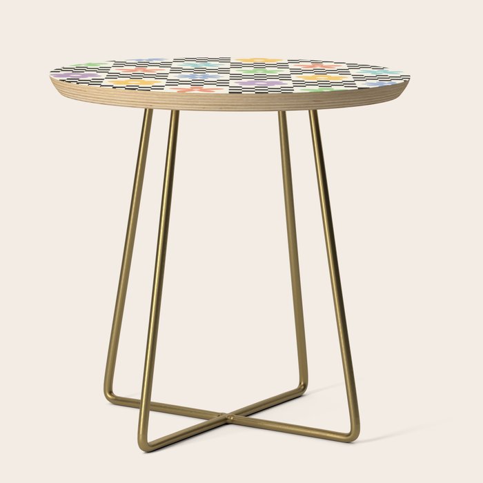Retro Colorful Flower Double Checker Side Table Gallery Image 1