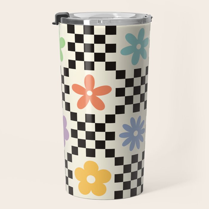 Retro Colorful Flower Double Checker Travel Mug Gallery Image 3
