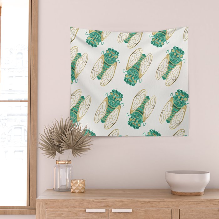 Cicada - Green & Gold Wall Tapestry Gallery Image 2