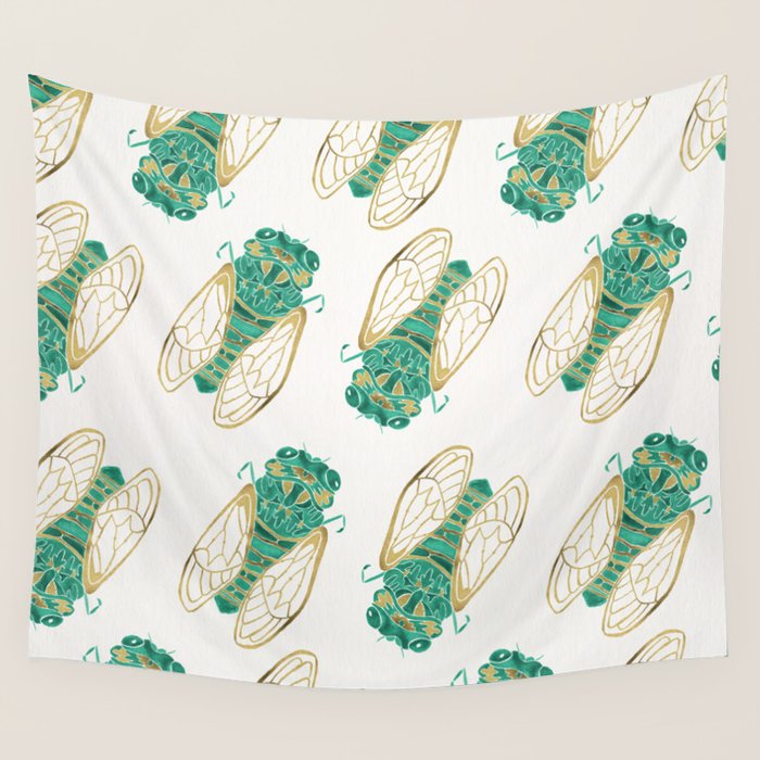 Cicada - Green & Gold Wall Tapestry Gallery Image 4