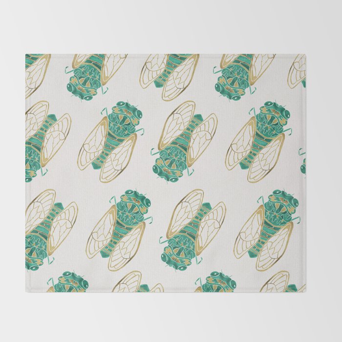 Cicada - Green & Gold Throw Blanket Gallery Image 2