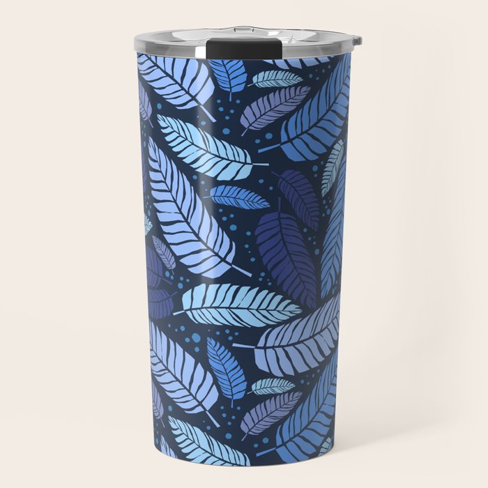 Tropical palm leaves pattern in blue Travel Mug Gallery Image 1