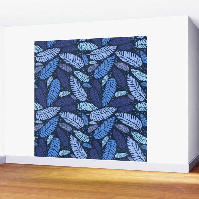 Tropical palm leaves pattern in blue Wall Mural Gallery Image 2