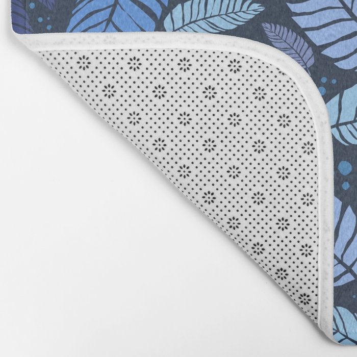 Tropical palm leaves pattern in blue Bath Mat Gallery Image 2