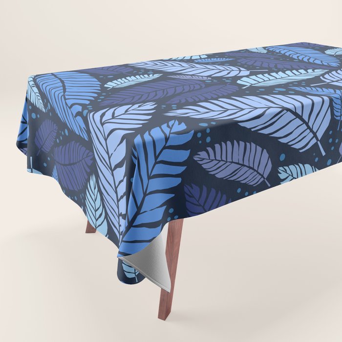 Tropical palm leaves pattern in blue Tablecloth Gallery Image 1