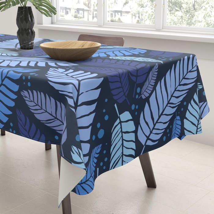 Tropical palm leaves pattern in blue Tablecloth Gallery Image 3