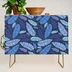 Tropical palm leaves pattern in blue Credenza Gallery Image 1