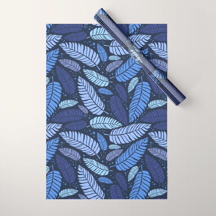 Tropical palm leaves pattern in blue Wrapping Paper Gallery Image 1