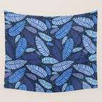 Tropical palm leaves pattern in blue Wall Tapestry Gallery Image 4