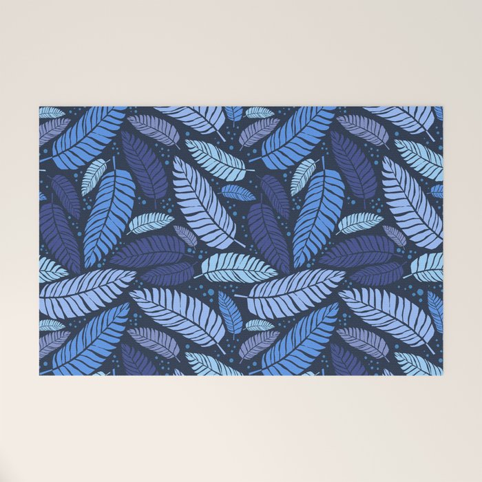 Tropical palm leaves pattern in blue Welcome Mat Gallery Image 1