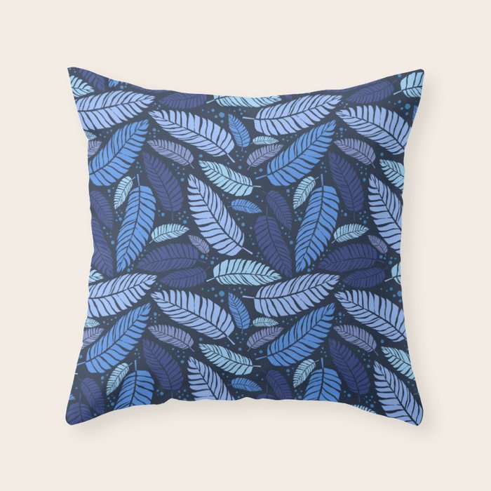 Tropical palm leaves pattern in blue Throw Pillow Gallery Image 6