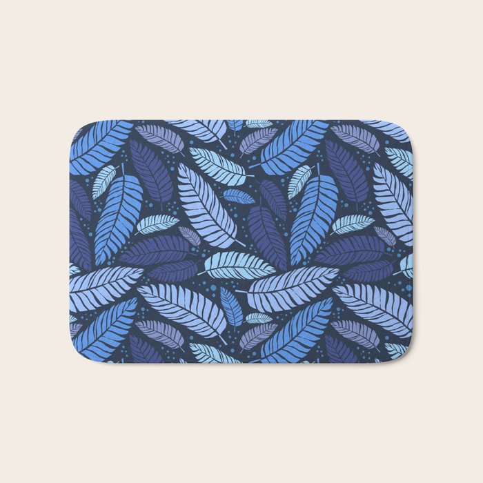 Tropical palm leaves pattern in blue Bath Mat Gallery Image 1