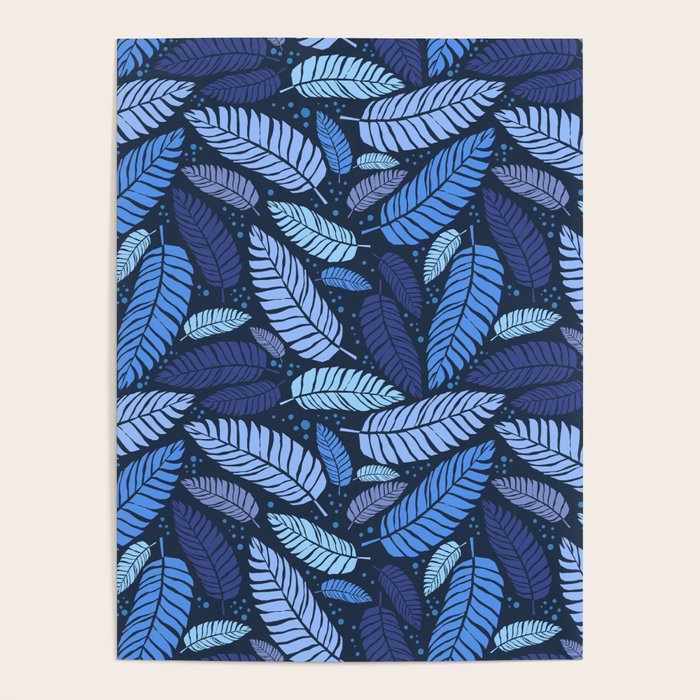 Tropical palm leaves pattern in blue Poster Gallery Image 4