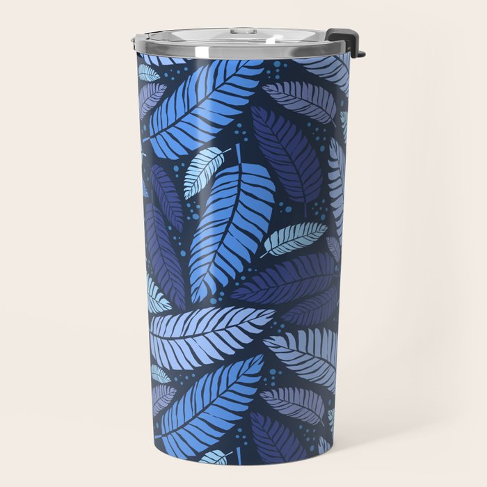 Tropical palm leaves pattern in blue Travel Mug Gallery Image 2
