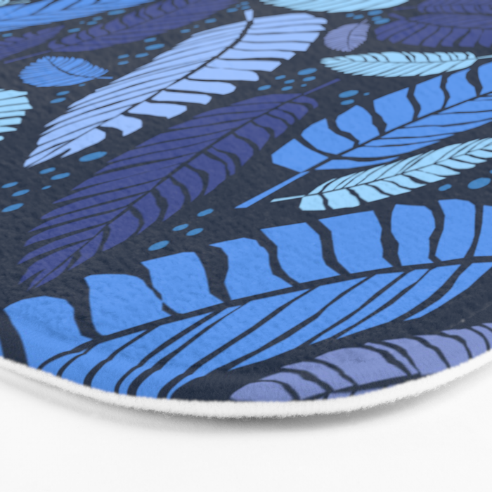 Tropical palm leaves pattern in blue Bath Mat Gallery Image 3