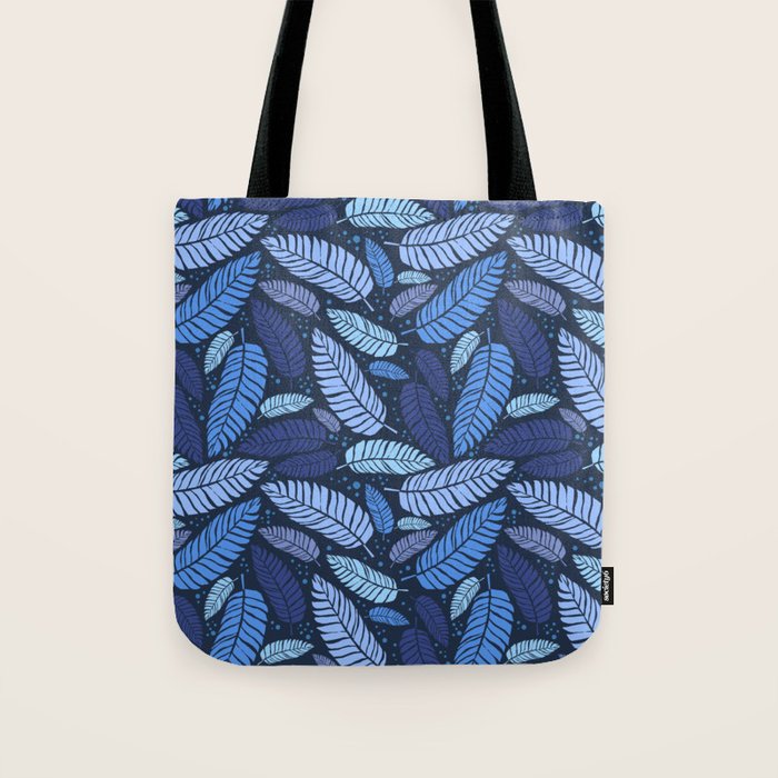 Tropical palm leaves pattern in blue Tote Bag Gallery Image 1
