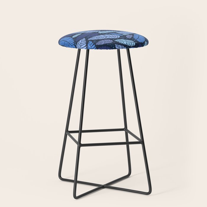 Tropical palm leaves pattern in blue Stool Gallery Image 1