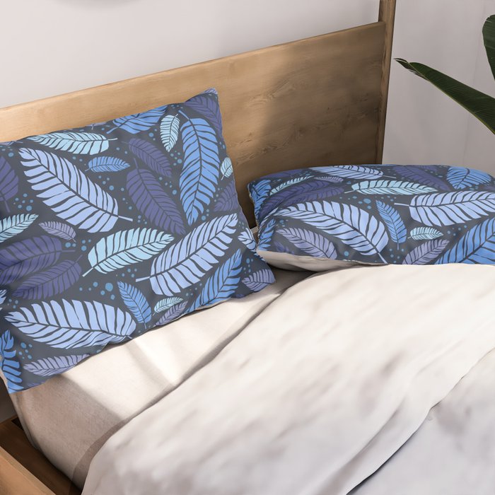 Tropical palm leaves pattern in blue Pillow Sham Gallery Image 2
