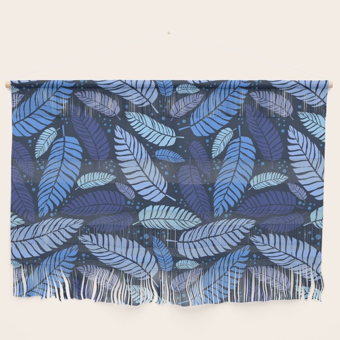 Tropical palm leaves pattern in blue Wall Hanging Gallery Image 1