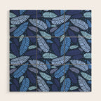 Tropical palm leaves pattern in blue Wood Wall Art Gallery Image 1