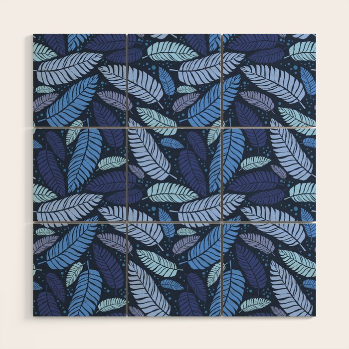 Tropical palm leaves pattern in blue Wood Wall Art Gallery Image 1