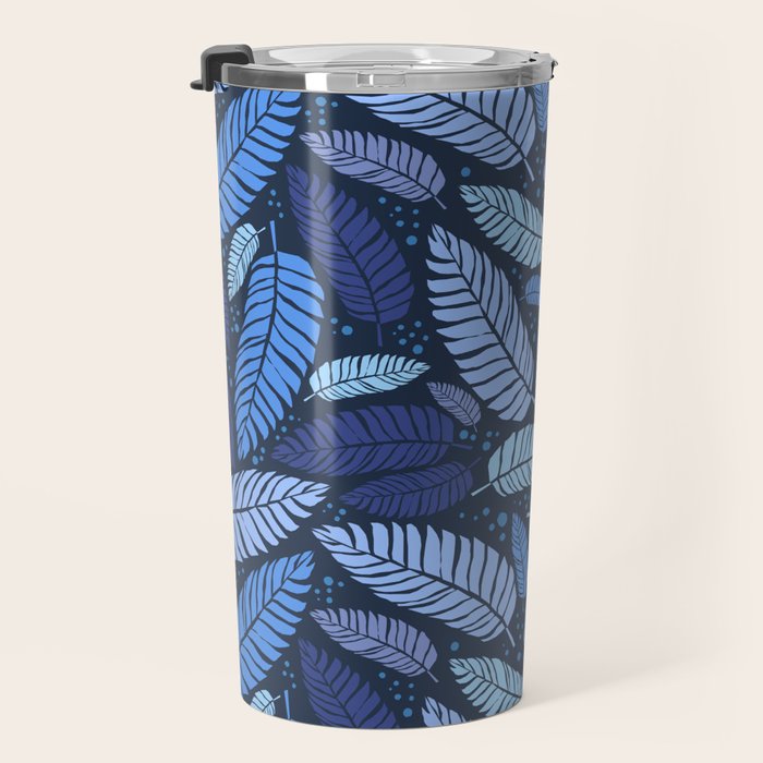 Tropical palm leaves pattern in blue Travel Mug Gallery Image 3