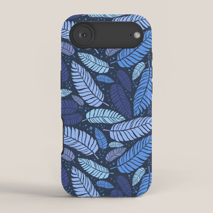 Tropical palm leaves pattern in blue iPhone Case Gallery Image 2