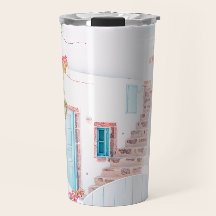Santorini Greece Mamma Mia Pink House Travel Photography Travel Mug Gallery Image 1