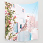 Santorini Greece Mamma Mia Pink House Travel Photography Wall Tapestry Gallery Image 4