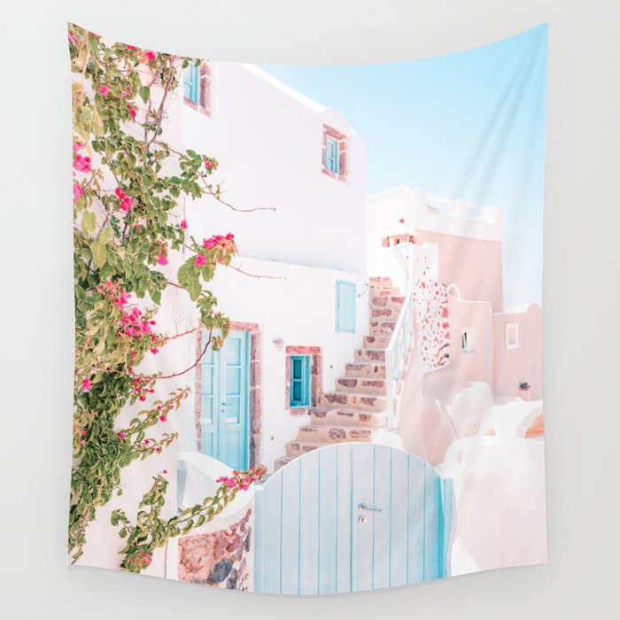 Santorini Greece Mamma Mia Pink House Travel Photography Wall Tapestry Gallery Image 4