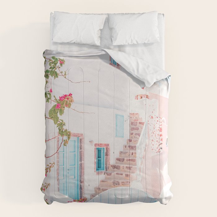 Santorini Greece Mamma Mia Pink House Travel Photography Comforter Gallery Image 6