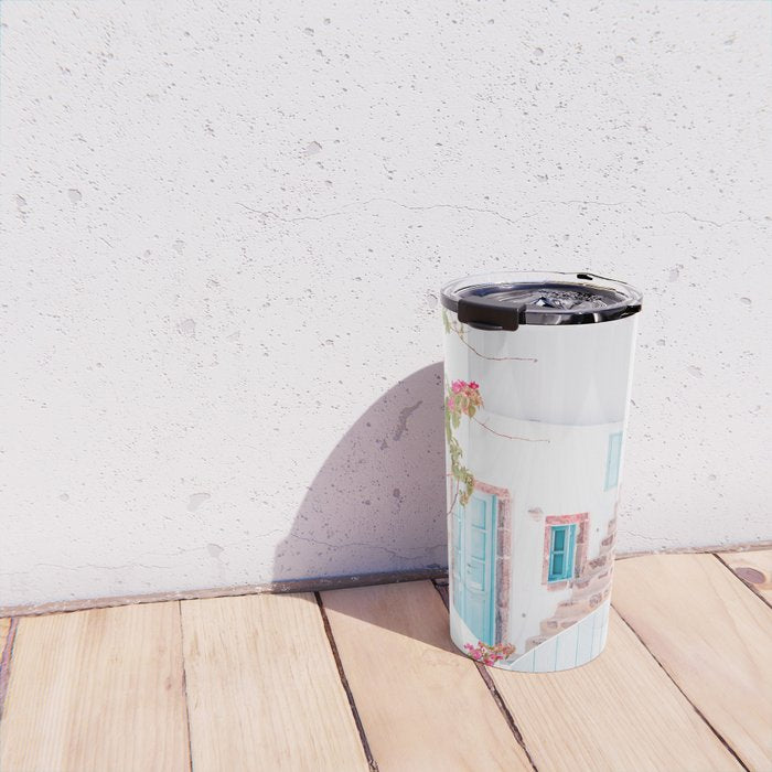 Santorini Greece Mamma Mia Pink House Travel Photography Travel Mug Gallery Image 4