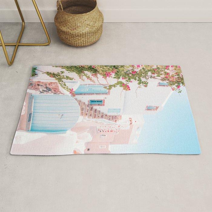Santorini Greece Mamma Mia Pink House Travel Photography Rug Gallery Image 1