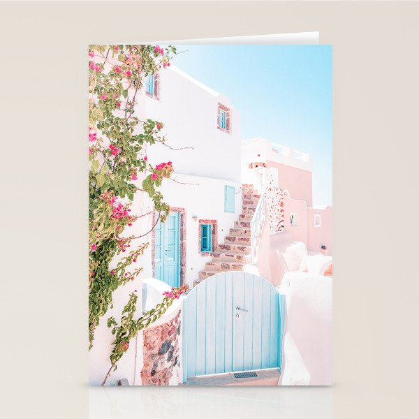 Santorini Greece Mamma Mia Pink House Travel Photography Stationery Card Gallery Image 1