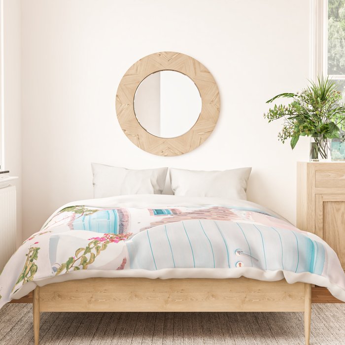 Santorini Greece Mamma Mia Pink House Travel Photography Duvet Cover Gallery Image 3