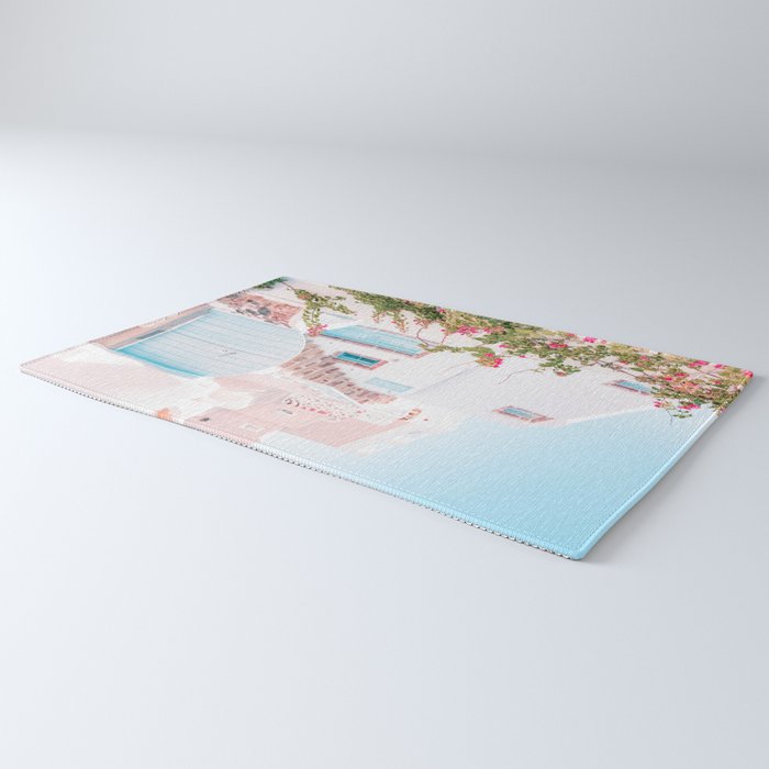 Santorini Greece Mamma Mia Pink House Travel Photography Rug Gallery Image 3