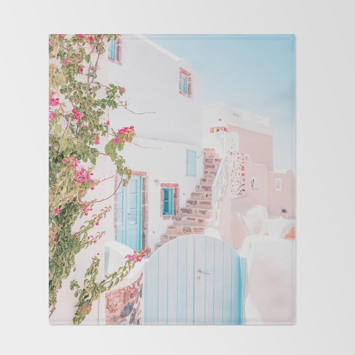 Santorini Greece Mamma Mia Pink House Travel Photography Throw Blanket Gallery Image 2